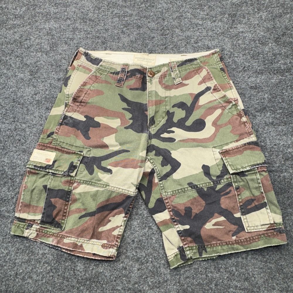 Denim & Supply Ralph Lauren Shorts Mens 30 Green Camo Cotton Cargo Distressed
